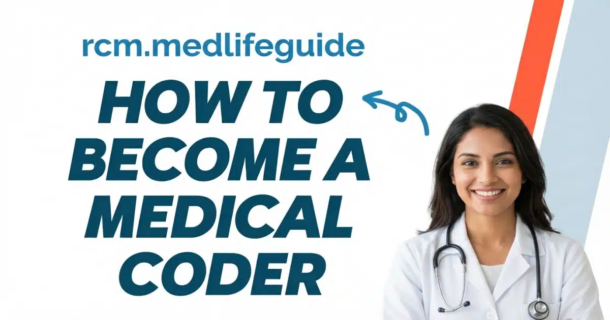 Visual guide on becoming a medical coder, detailing necessary education, certification, and career advancement strategies.