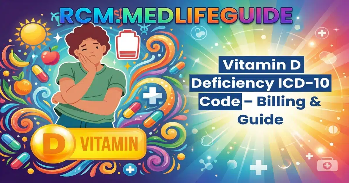 ICD-10 code for vitamin D deficiency displayed prominently on a medical chart or document.