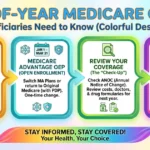 A Medicare guide for the end of the year, showing a stethoscope and health icons, emphasizing important healthcare info.