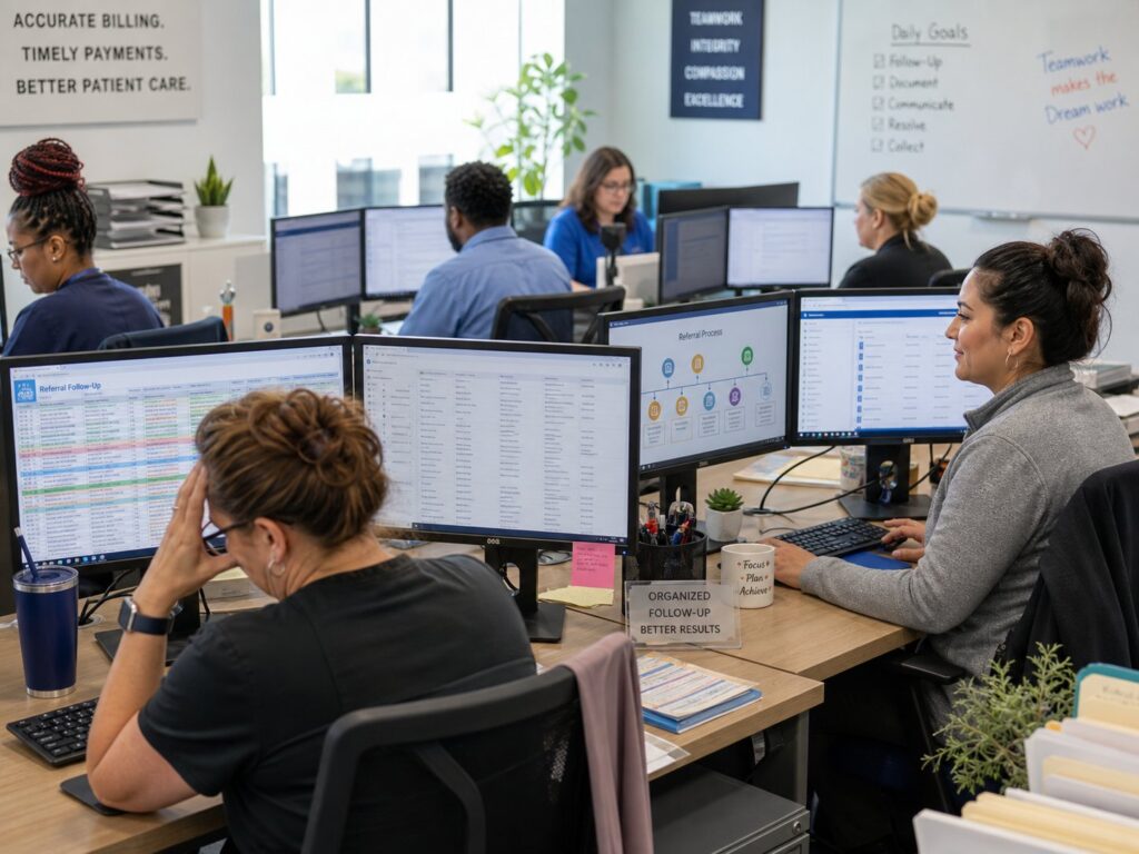 Medical billing team tracking HMO referrals expiration monitor 2026 best practices