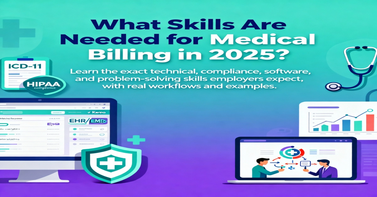 Chart showing key skills for medical billing in 2025, highlighting accuracy, communication, and familiarity with healthcare regulations.