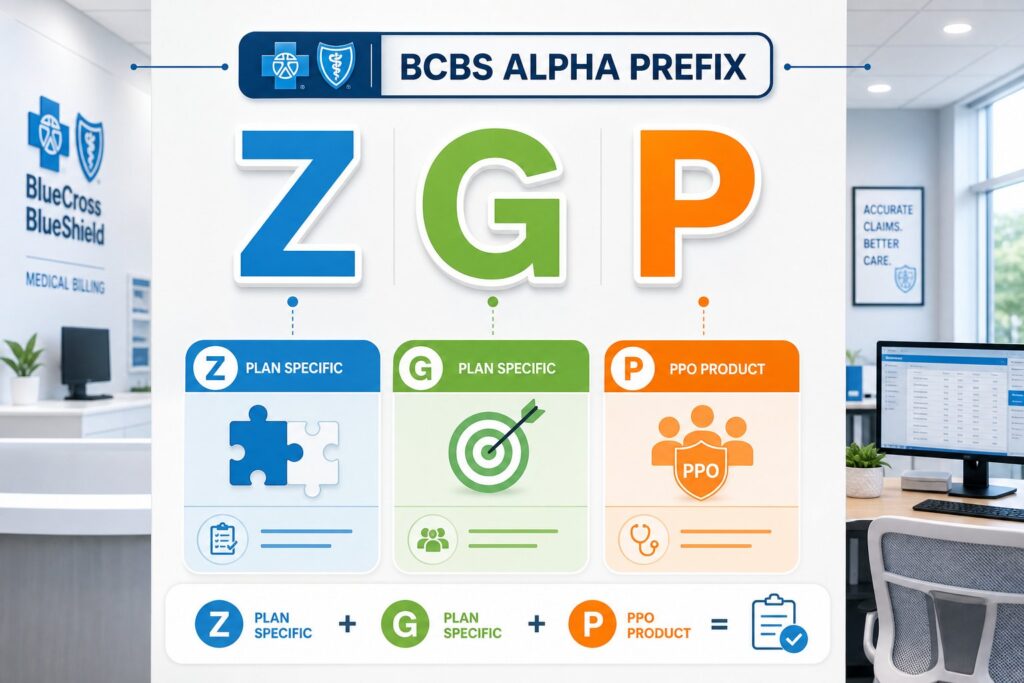 Figure 2: ZGP = BCBS Texas - ZG = Texas plan, P = PPO product. Third letter indicates product type - key that 99% of lookup sites miss.