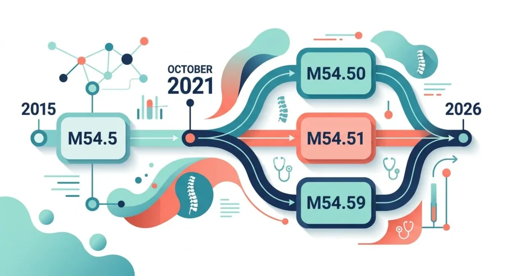 Timeline graphic showing how M54.5 split into M54.50, M54.51, and M54.59 in October 2021