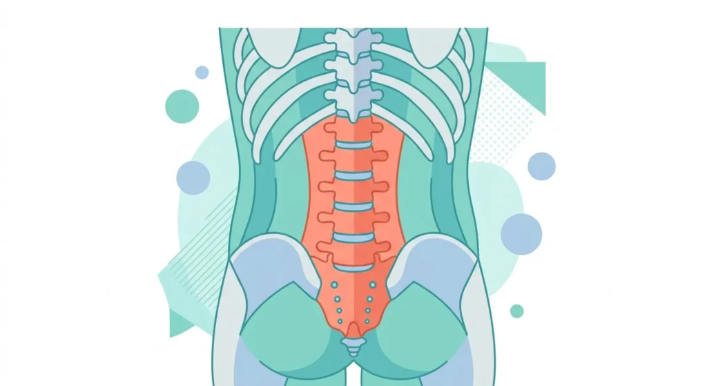 Simple illustration showing where the lower back pain zone sits on the lumbar spine